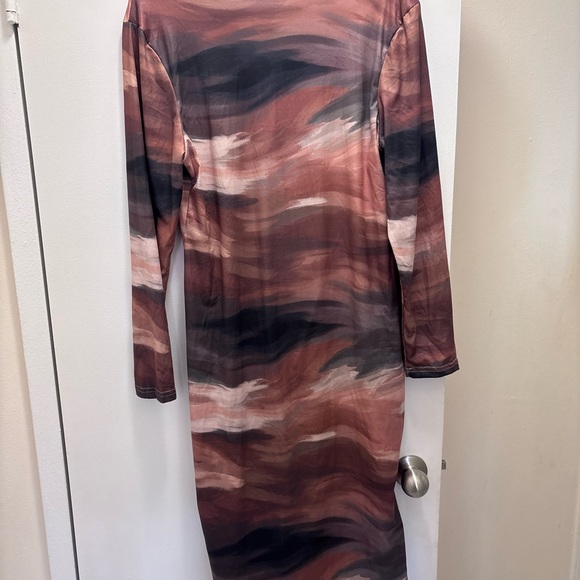 SHEIN Chic Long Sleeve Dress in Brown and Black Size 2X Non Stretch - Picture 7 of 7